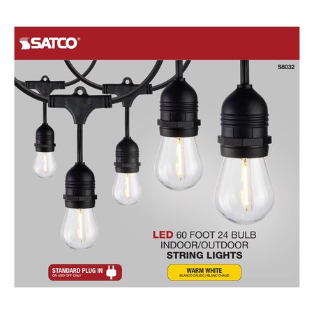 Satco 60-Foot LED String Light Fixture Commercial with 24-S14 Lamps, 2200K, 120 Volts S8032